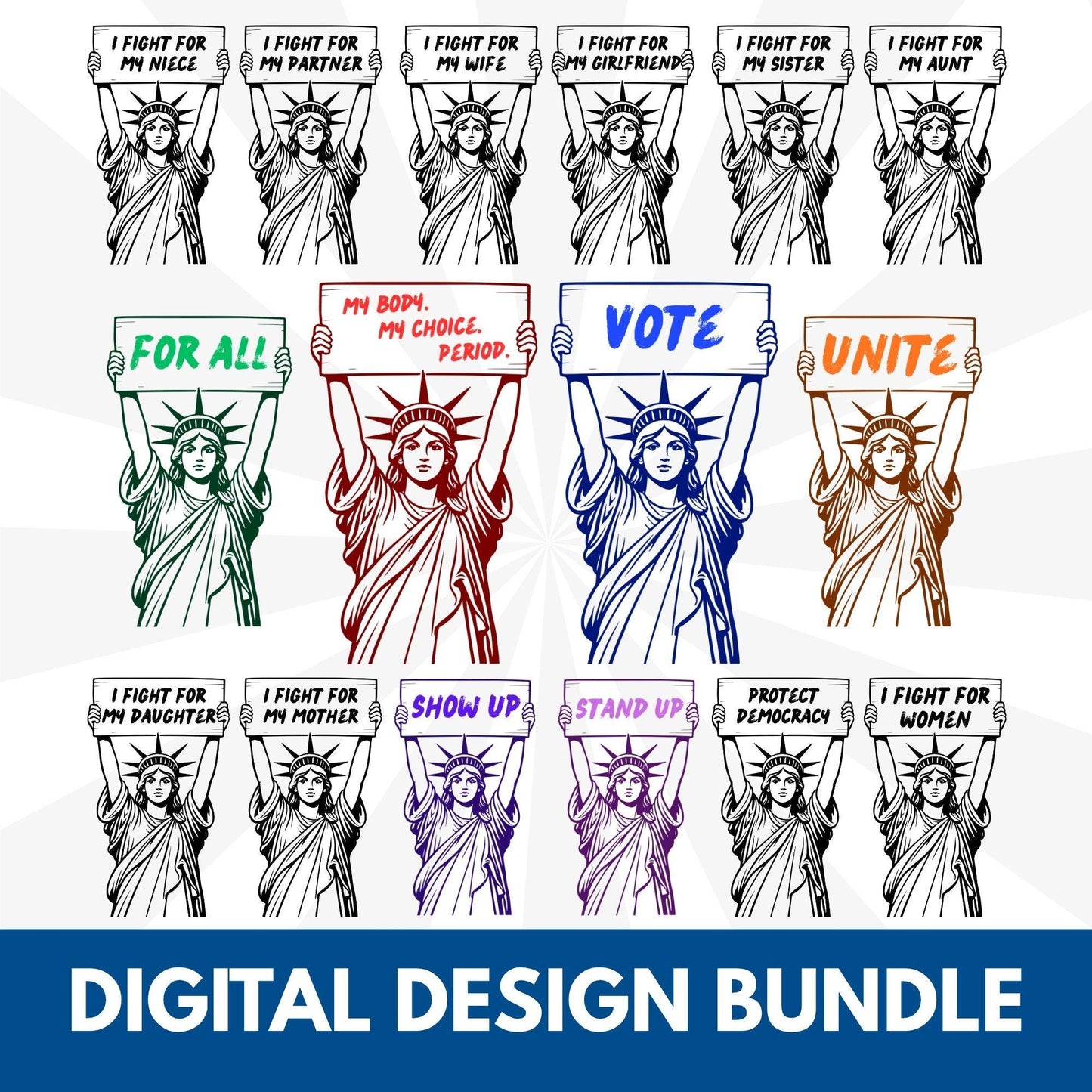 Statue of Liberty Sign Design Bundle | Political Activist Clipart (Digital Download)