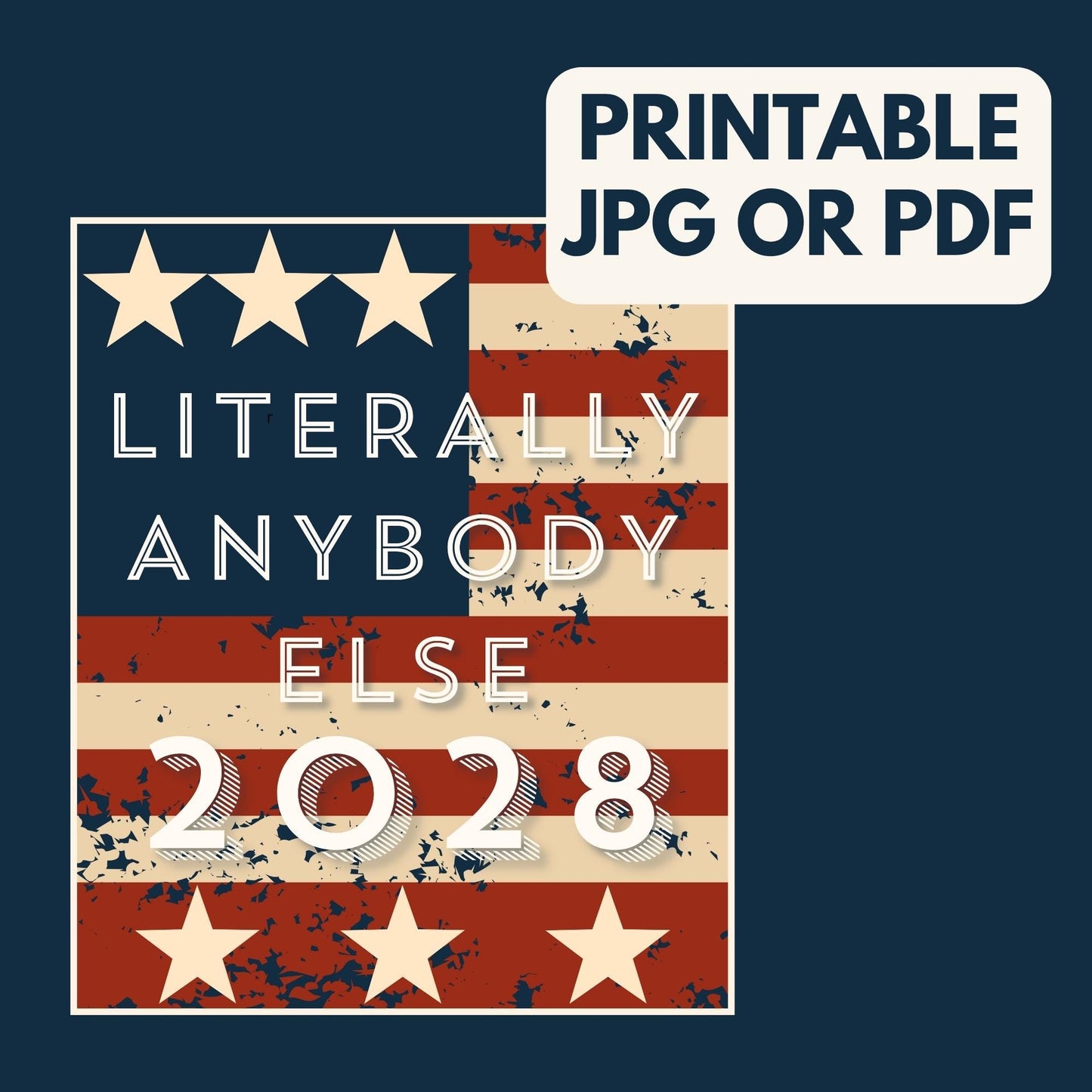 Literally Anybody Else 2028 Printable Protest Sign | Anti-Trump Campaign Poster (Digital Download)