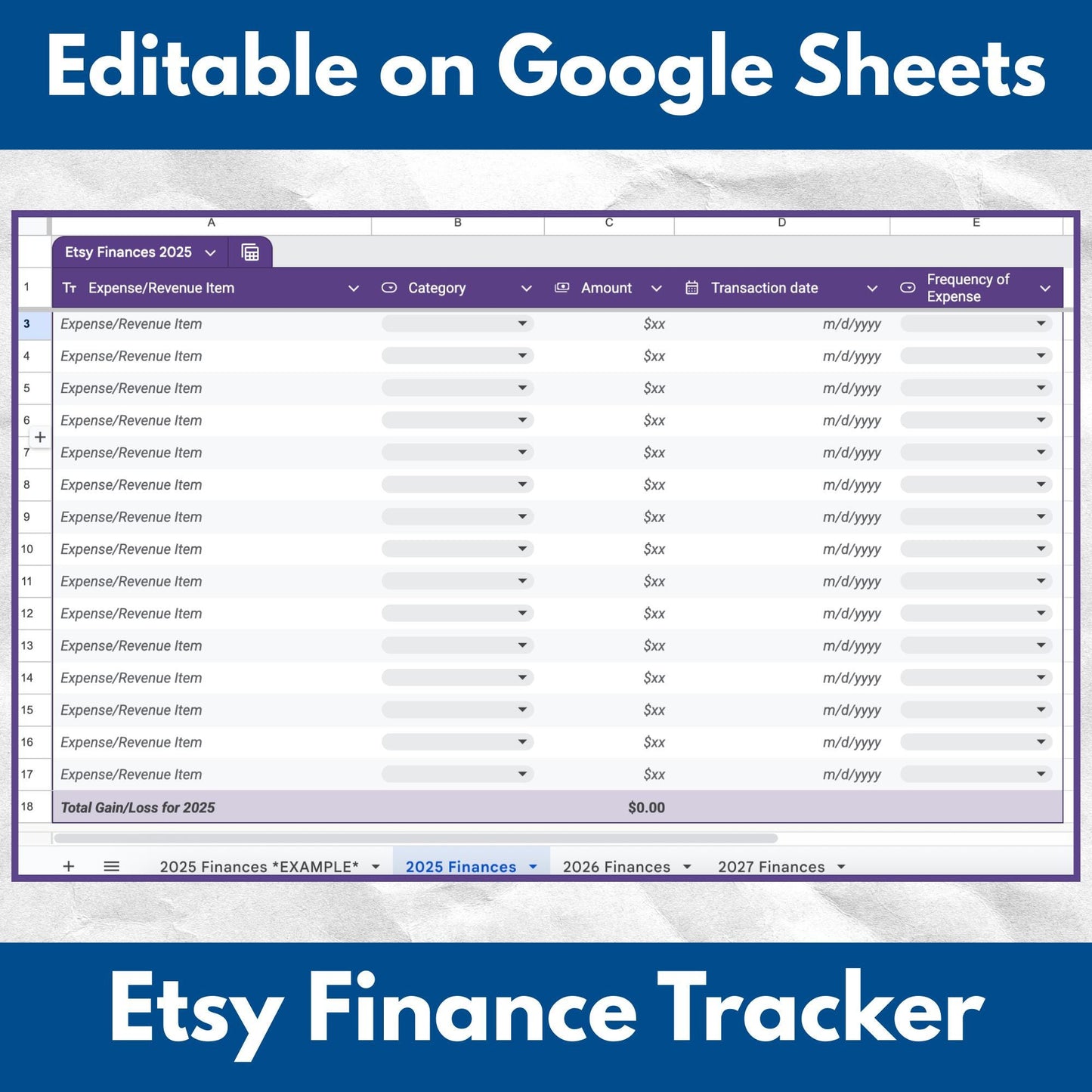 Etsy Seller Finance Tracker | Google Sheets Template - Fully Editable (Digital Download)
