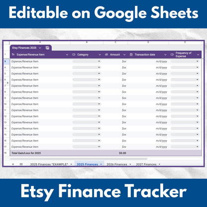 Etsy Seller Finance Tracker | Google Sheets Template - Fully Editable (Digital Download)