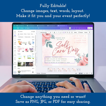 Self Care Day Invite Templates | Mental Health or Wellness Party (Editable on Canva)