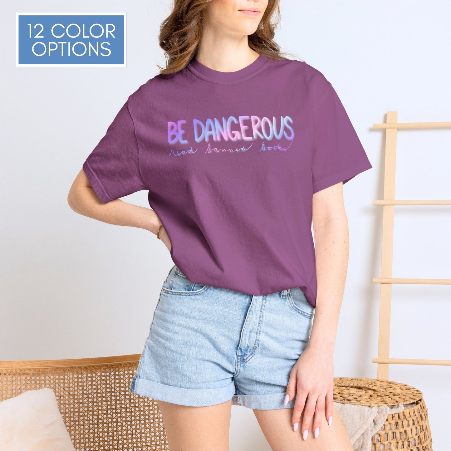 be-dangerous-read-banned-books-unisex-tshirt-colorful-literary-graphic-tee-bookish-apparel-comfort-colors