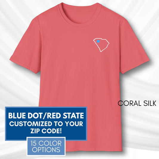 blue-dot-red-state-custom-unisex-tee-shirt-tshirt-democratic-activist-apparel-coral-silk