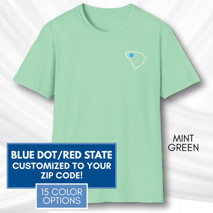 blue-dot-red-state-custom-unisex-tee-shirt-tshirt-democratic-activist-apparel-mint-green
