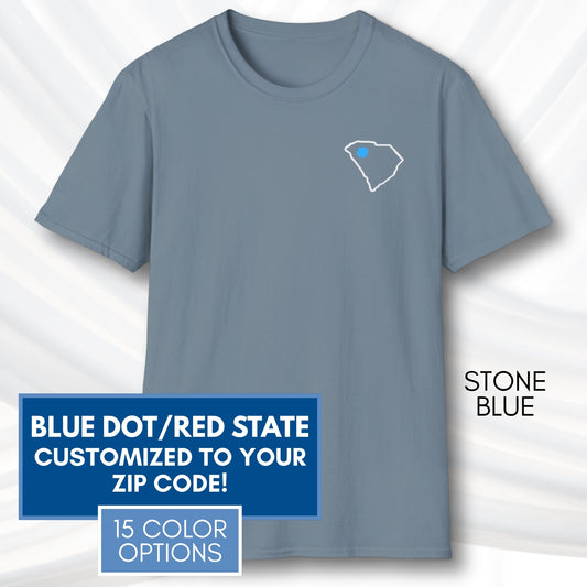 blue-dot-red-state-custom-unisex-tee-shirt-tshirt-democratic-activist-apparel-stone-blue