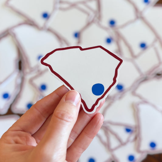 blue-dot-red-state-glossy-vinyl-sticker-indoor-outdoor-decal-charleston-south-carolina-democratic-activist-laptop-water-bottle-decor