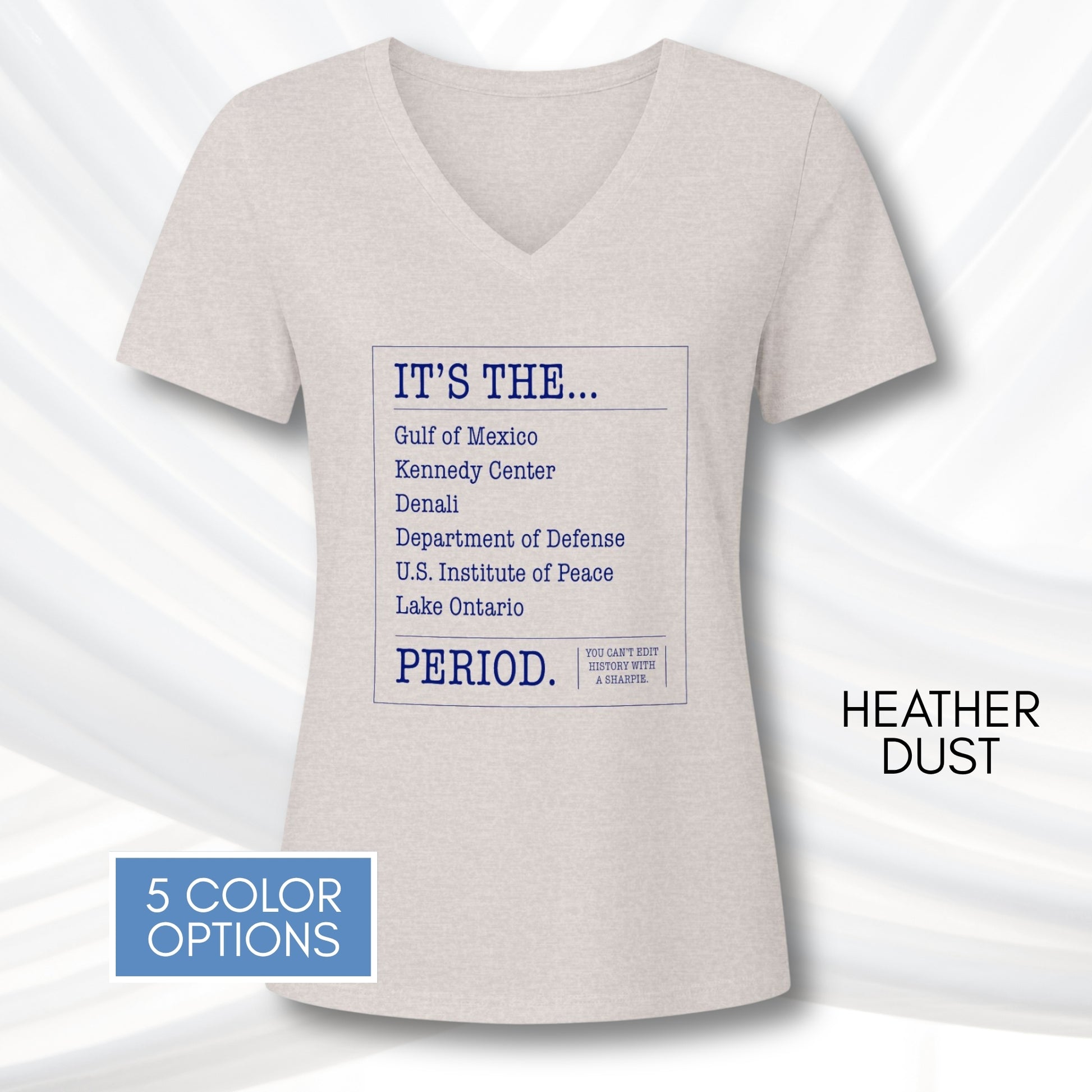 can't-edit-history-ladies-v-neck-graphic-tee-gulf-of-mexico-kennedy-center-lake-ontario-heather-dust
