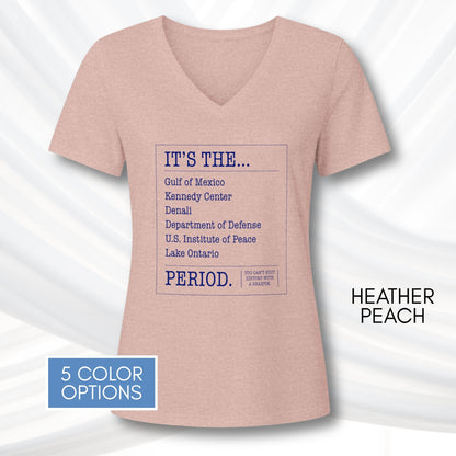 can't-edit-history-ladies-v-neck-graphic-tee-gulf-of-mexico-kennedy-center-lake-ontario-heather-peach