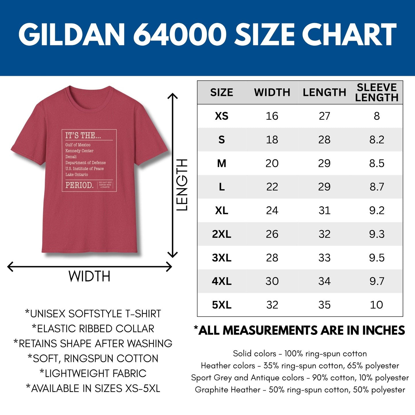 can't-edit-history-unisex-graphic-tee-gulf-of-mexico-lake-ontario-kennedy-center-denali-anti-trump-exectuive-order-activist-apparel-size-chart