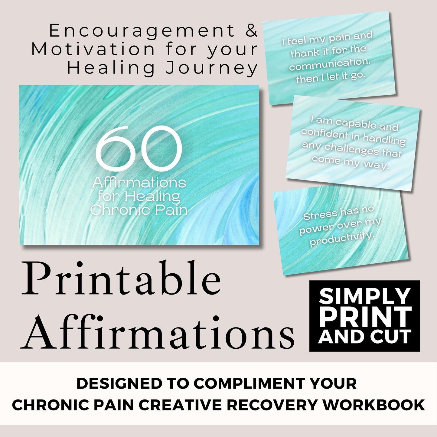 Chronic Pain Affirmation Cards | 60-Day Motivation (Digital Download, PDF, Print at Home)