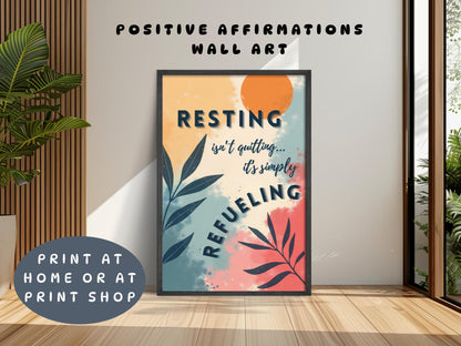 Encouragement Wall Art | Mental Health Poster - Resting Isn't Quitting (Digital Download)