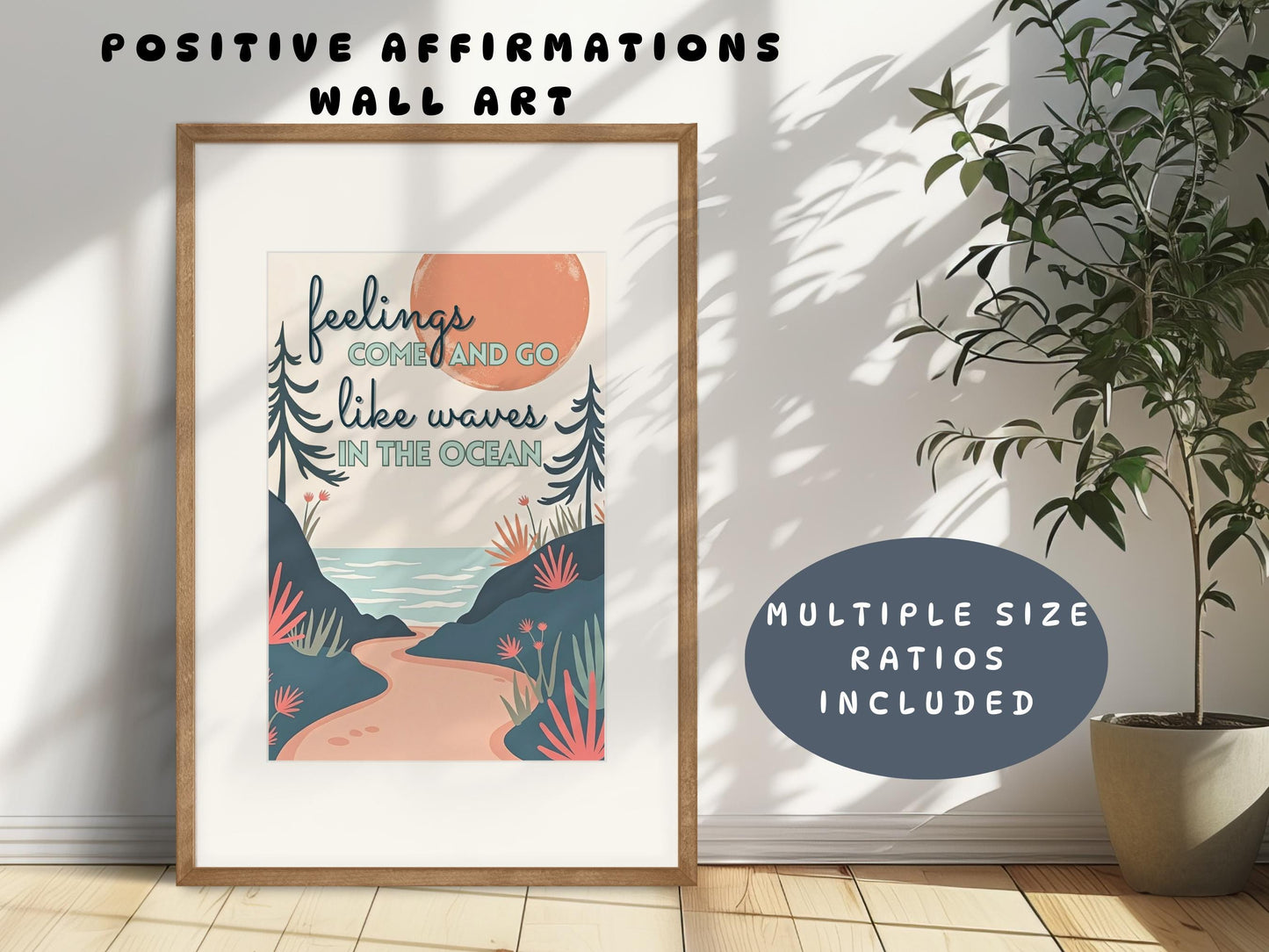 Coping Skills Counsellor Wall Art | Mental Health Poster - Feelings Are Like Waves (Digital Download)