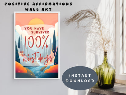 Daily Affirmations Poster | You've Survived Mental Health Wall Art (Digital Download)