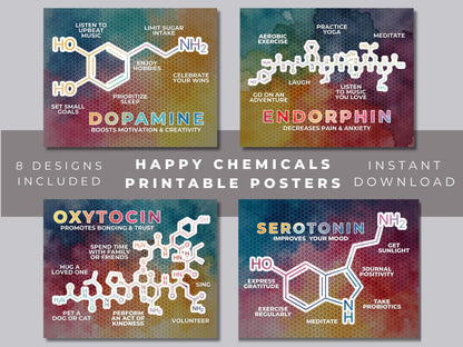 Happy Chemicals Printable Posters | Mental Health Chemistry Wall Art (Digital Download)