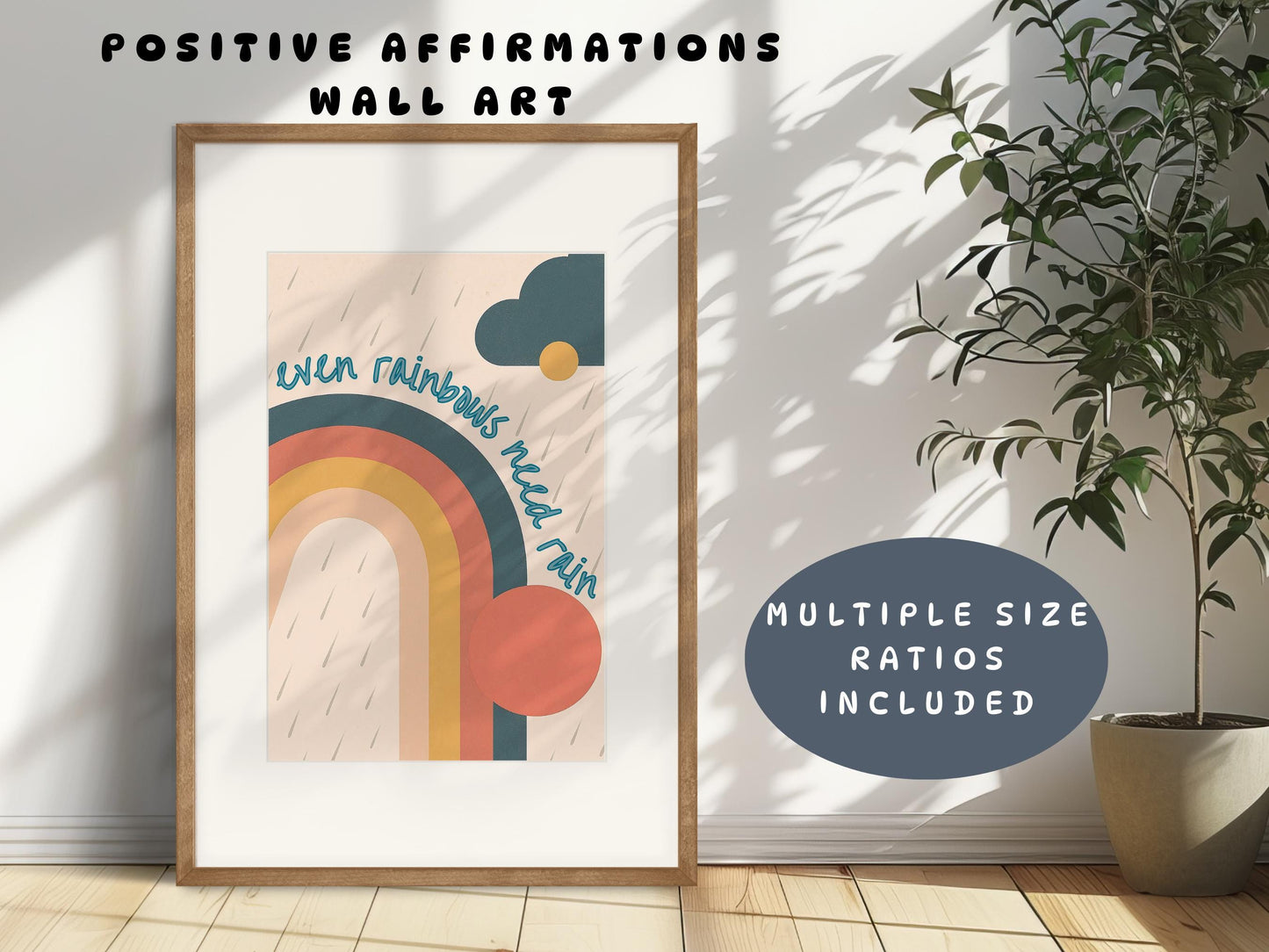Emotional Support Poster | Even Rainbows Need Rain Therapy Office Wall Art (Digital Download)