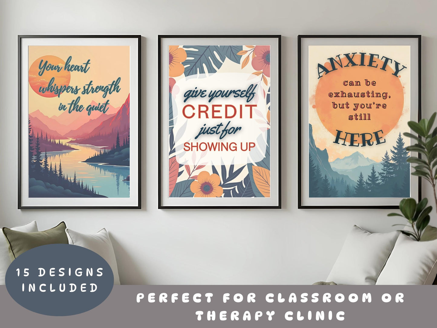 Positive Affirmation Wall Art Bundle | Mental Health Poster Set, Therapy Office Decor (Digital Download)