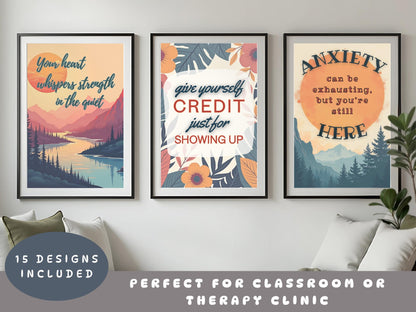 Positive Affirmation Wall Art Bundle | Mental Health Poster Set, Therapy Office Decor (Digital Download)