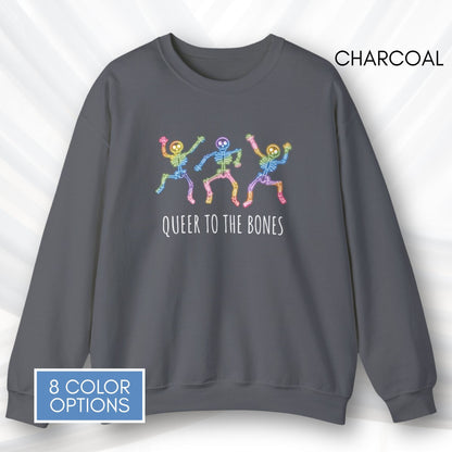 dancing-rainbow-skeletons-unisex-crewneck-halloween-lgbtq-activism-sweatshirt-hand-drawn-art-charcoal