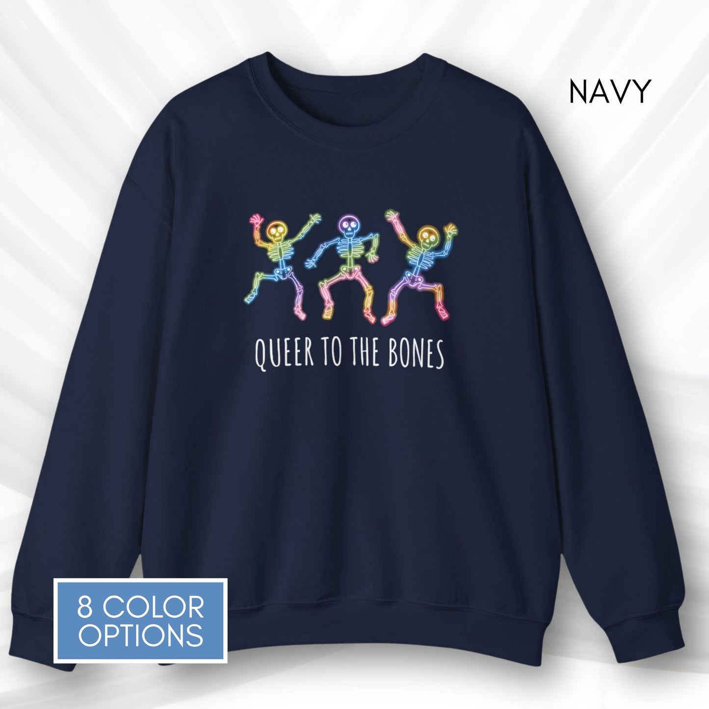 dancing-rainbow-skeletons-unisex-crewneck-halloween-lgbtq-activism-sweatshirt-hand-drawn-art-navy