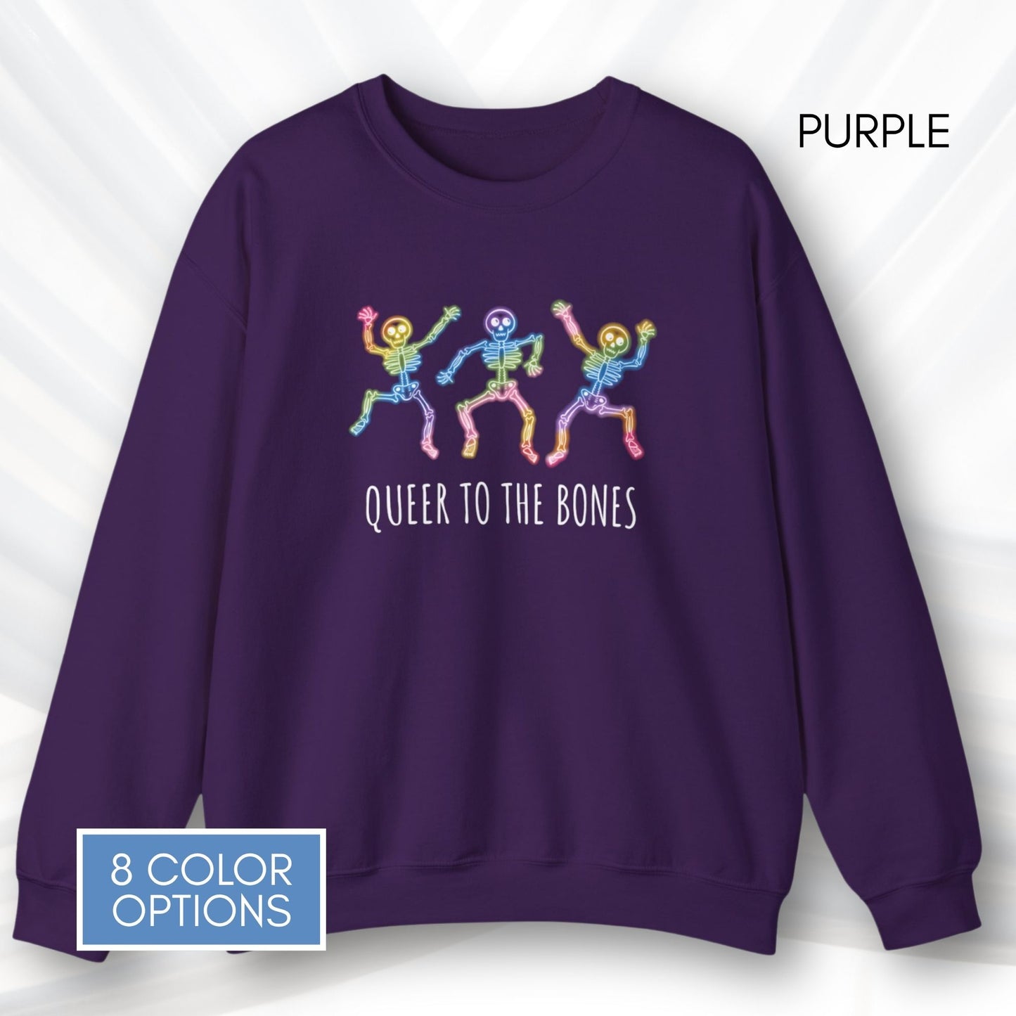 dancing-rainbow-skeletons-unisex-crewneck-halloween-lgbtq-activism-sweatshirt-hand-drawn-art-purple