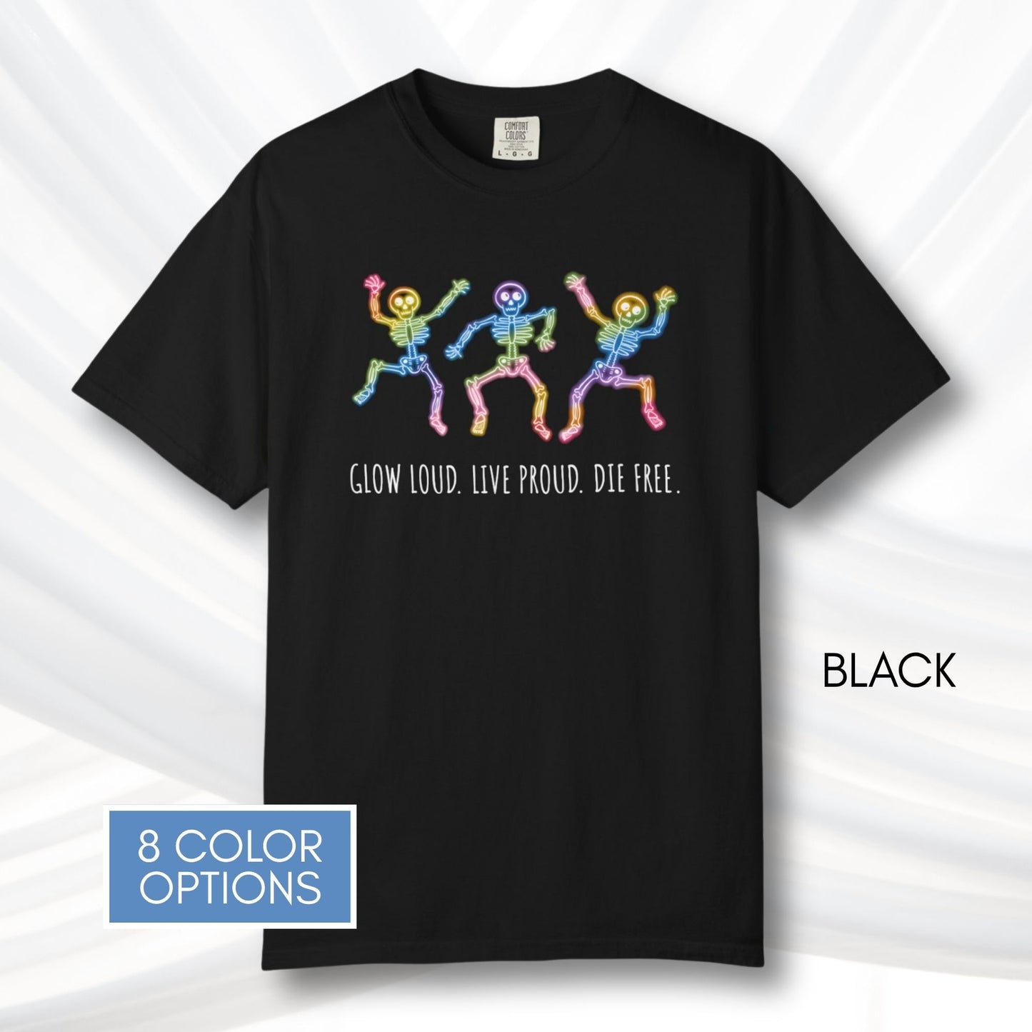 dancing-rainbow-skeletons-unisex-tshirt-halloween-lgbtq-queer-activism-graphic-tee-black