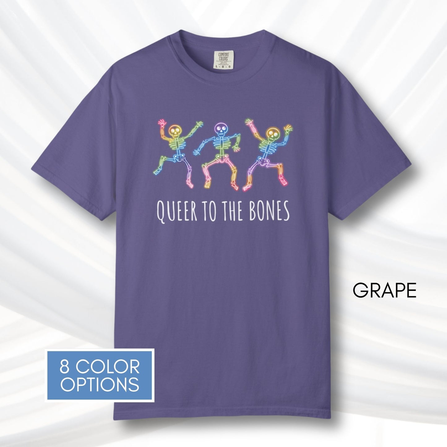 dancing-rainbow-skeletons-unisex-tshirt-halloween-lgbtq-queer-activism-graphic-tee-grape