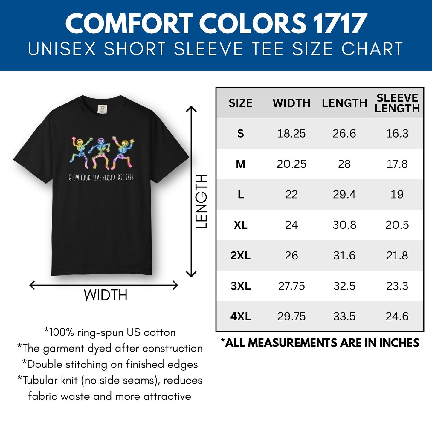 dancing-rainbow-skeletons-unisex-tshirt-halloween-lgbtq-queer-activism-graphic-tee-size-chart