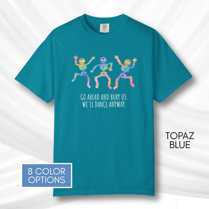 dancing-rainbow-skeletons-unisex-tshirt-halloween-lgbtq-queer-activism-graphic-tee-topaz-blue