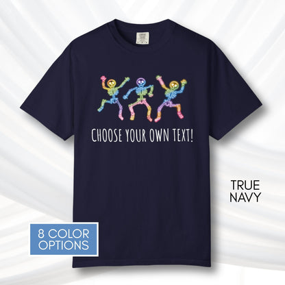 dancing-rainbow-skeletons-unisex-tshirt-halloween-lgbtq-queer-activism-graphic-tee-true-navy