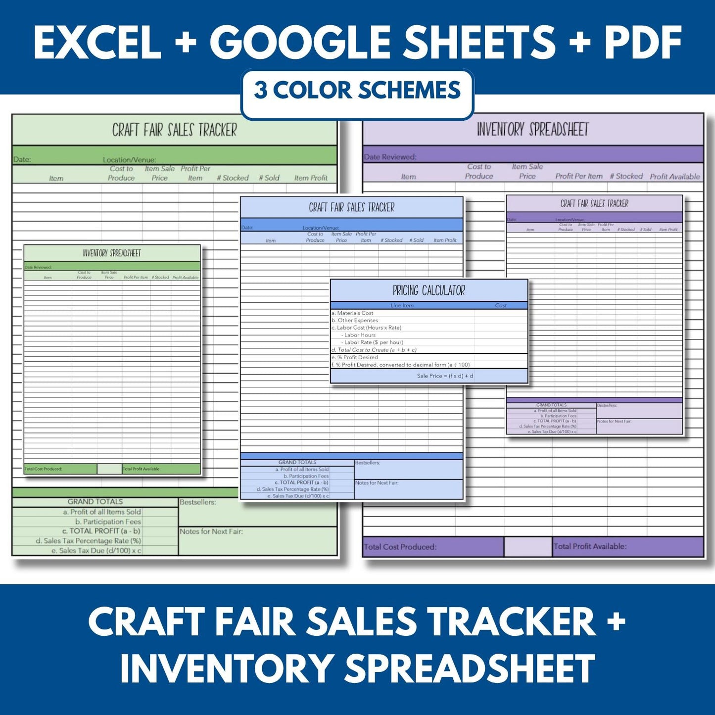 Craft Fair Sales Tracker + Inventory Spreadsheet (Excel, PDF, Google Sheets) + Bonus Price Calculator