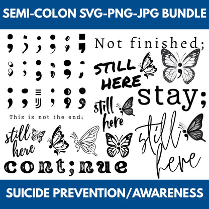 Semi-Colon Clipart Bundle | Suicide Prevention & Mental Health Awareness (Digital Download, SVG, PNG, JPG)