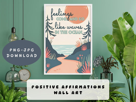 Coping Skills Counsellor Wall Art | Mental Health Poster - Feelings Are Like Waves (Digital Download)