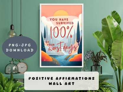 Daily Affirmations Poster | You've Survived Mental Health Wall Art (Digital Download)