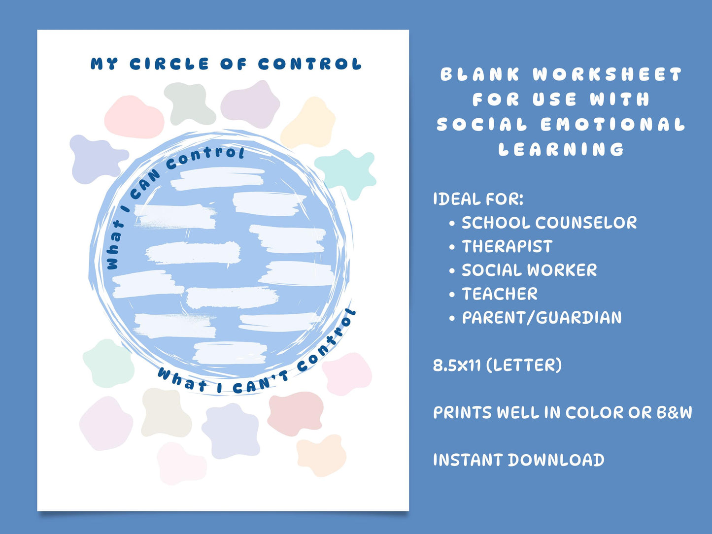 Circle of Control Worksheet: Kids Therapy, SEL Activity (Digital Download)