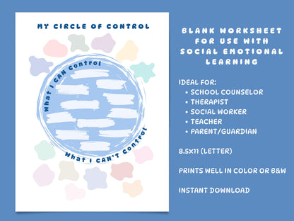 Circle of Control Worksheet: Kids Therapy, SEL Activity (Digital Download)