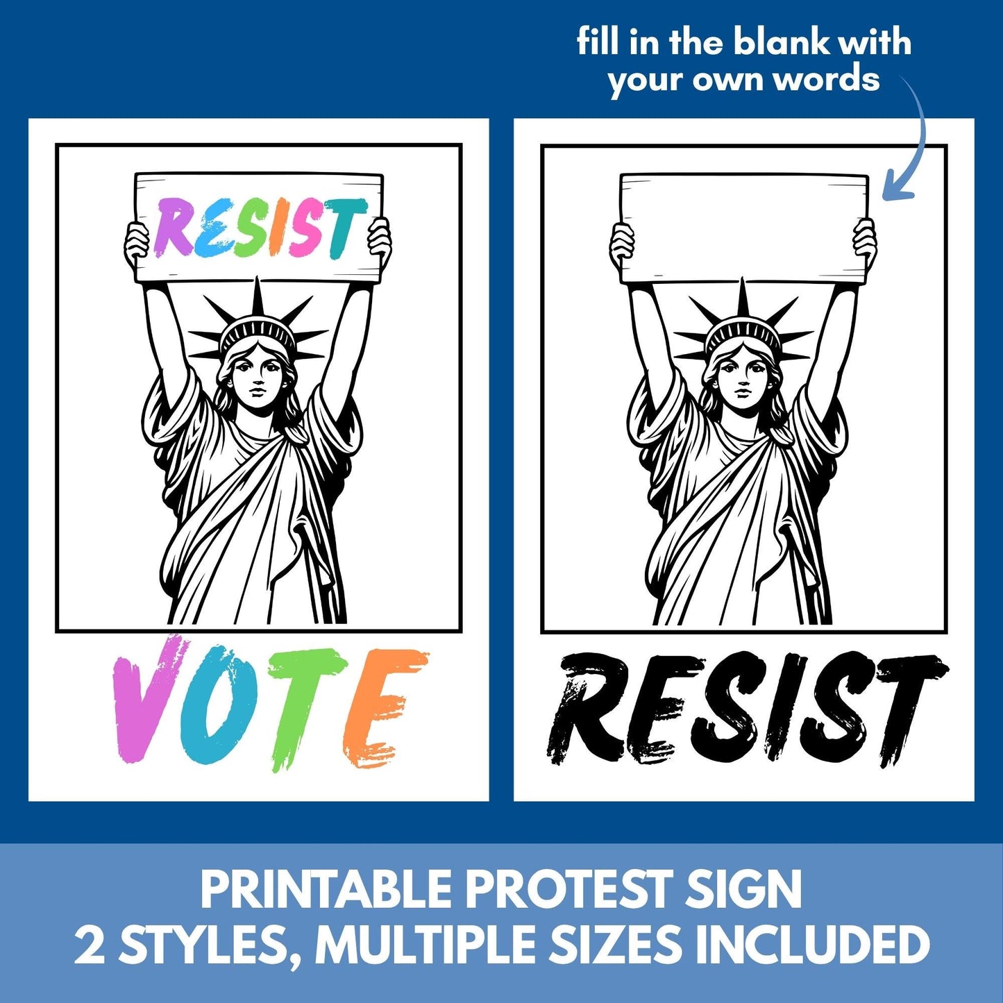 Statue of Liberty Printable Protest Sign | Resist, Vote, Political Wall Art (Digital Download)