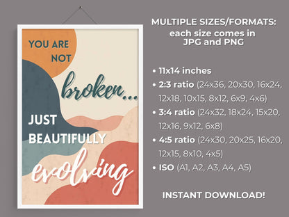 Positive Self Talk Wall Art | You Are Not Broken Poster (Digital Download)