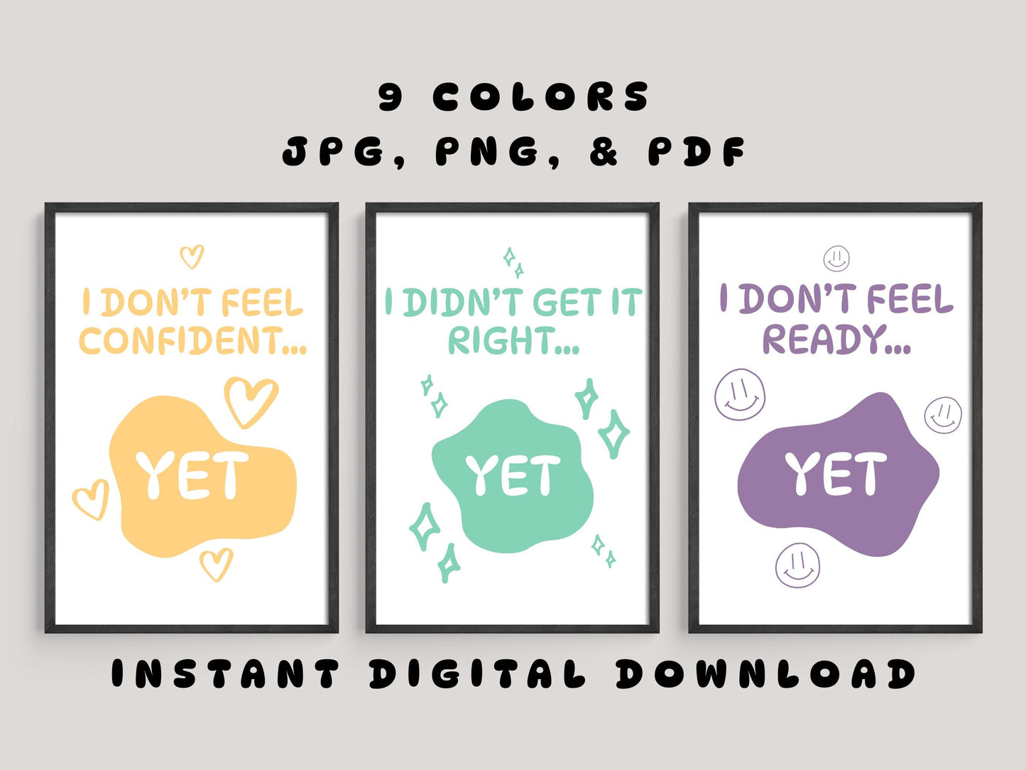 Power of Yet Wall Art | Growth Mindset & Social Emotional Learning Print Set (Digital Download)