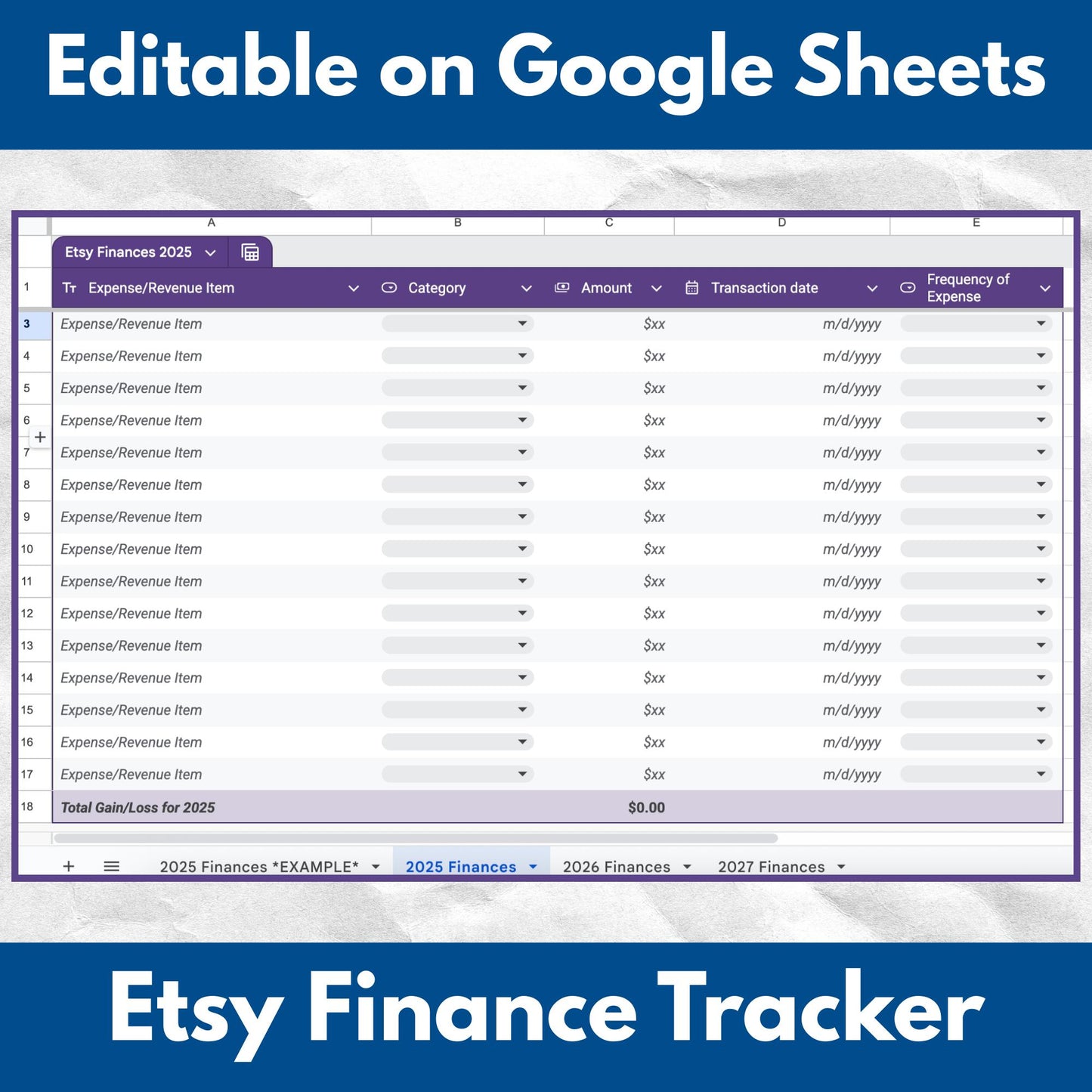 Etsy Seller Finance Tracker | Google Sheets Template - Fully Editable (Digital Download)