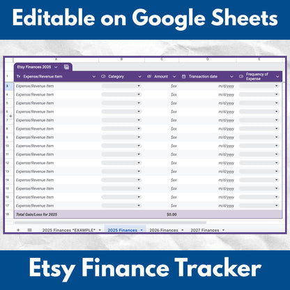 Etsy Seller Finance Tracker | Google Sheets Template - Fully Editable (Digital Download)