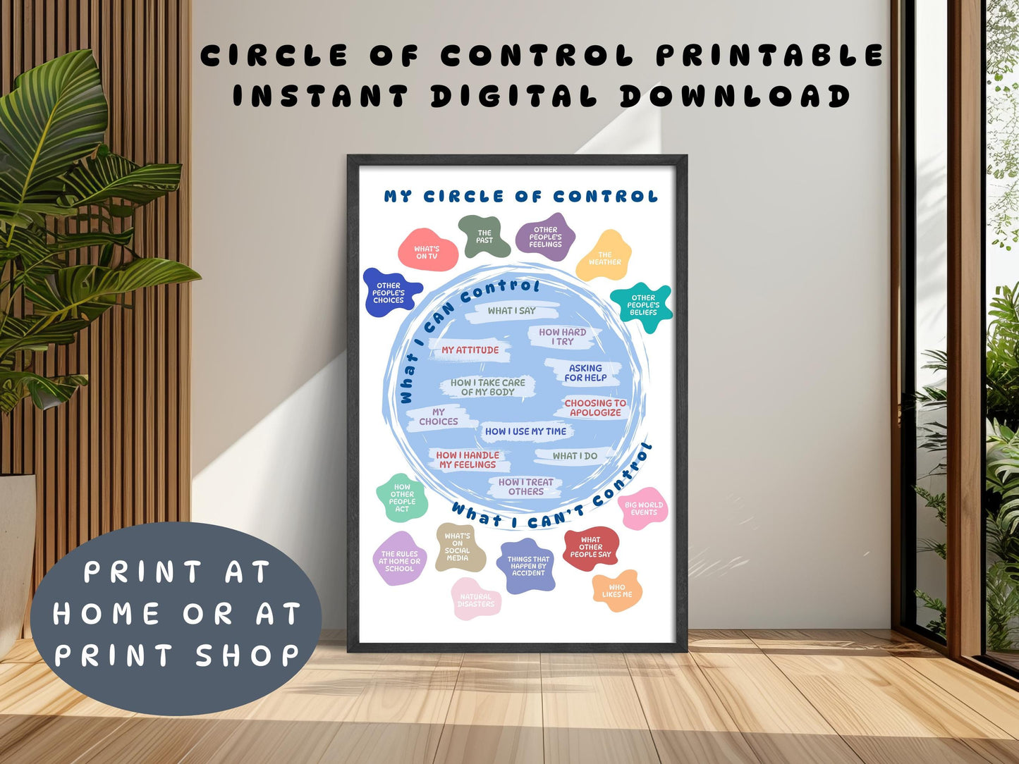 Circle of Control Poster: Kids Therapy Tool, Social Emotional Learning (Digital Download, Printable Worksheet)