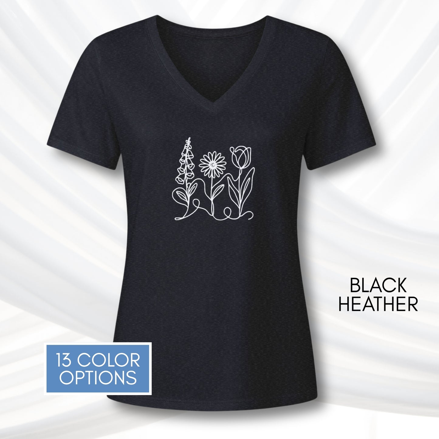 foxglove-daisy-tulip-ladies-bella-canvas-vneck-tshirt-womens-fit-subtle-fdt-flowers-tee-black-heather