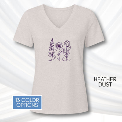 foxglove-daisy-tulip-ladies-bella-canvas-vneck-tshirt-womens-fit-subtle-fdt-flowers-tee-heather-dust