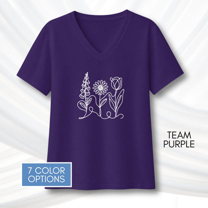 foxglove-daisy-tulip-ladies-bella-canvas-vneck-tshirt-womens-fit-subtle-fdt-flowers-tee-team-purple