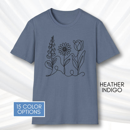 foxglove-daisy-tulip-unisex-softstyle-tshirt-subtle-fdt-flowers-graphic-tee-heather-indigo