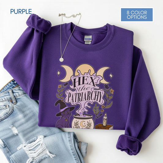 hex-the-patriarchy-witchy-feminist-sweatshirt-halloween-activism-crewneck-sweater-hand-drawn-art