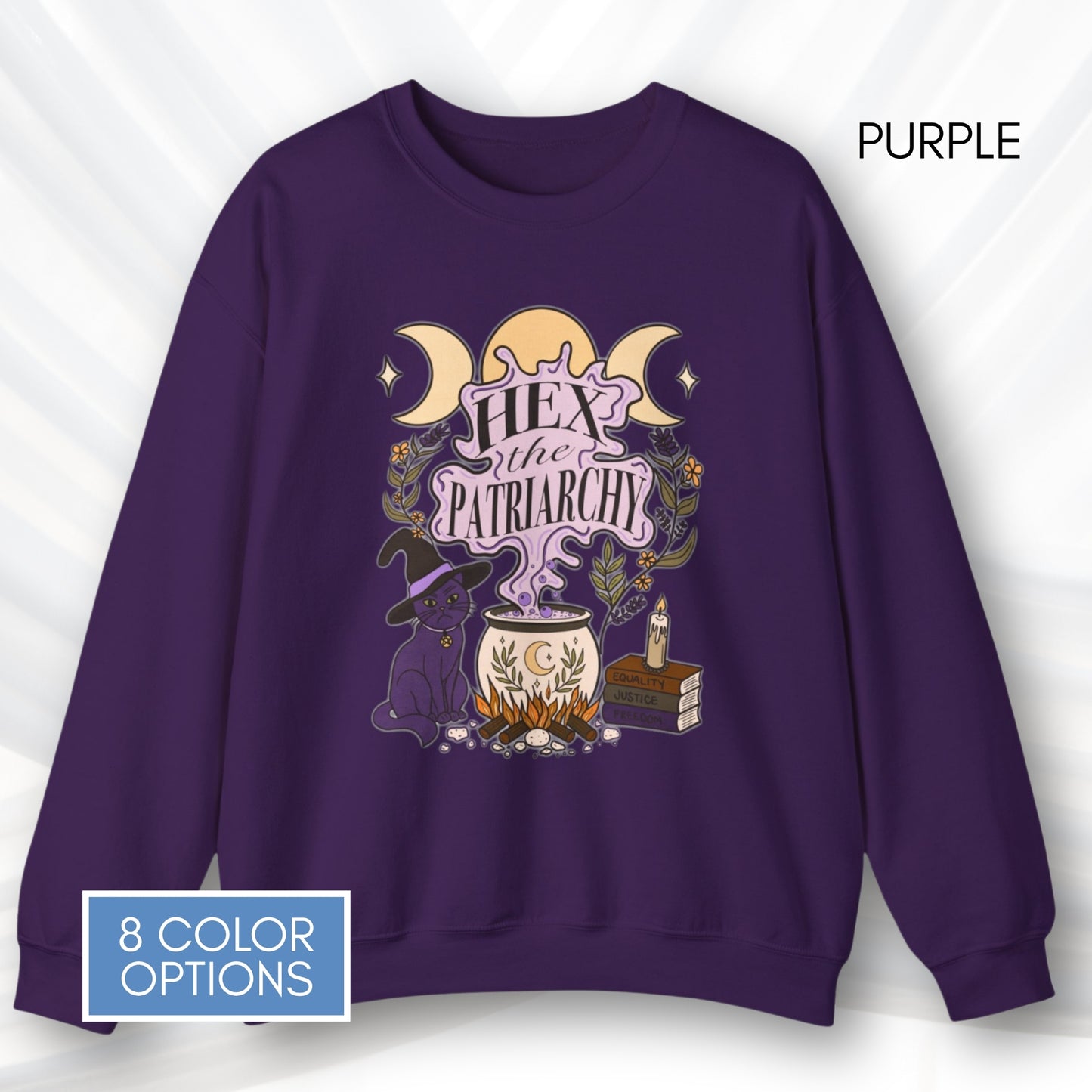 hex-the-patriarchy-witchy-feminist-sweatshirt-halloween-activism-crewneck-sweater-hand-drawn-art-purple