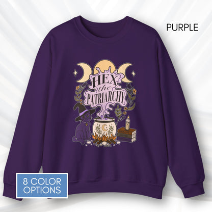 hex-the-patriarchy-witchy-feminist-sweatshirt-halloween-activism-crewneck-sweater-hand-drawn-art-purple