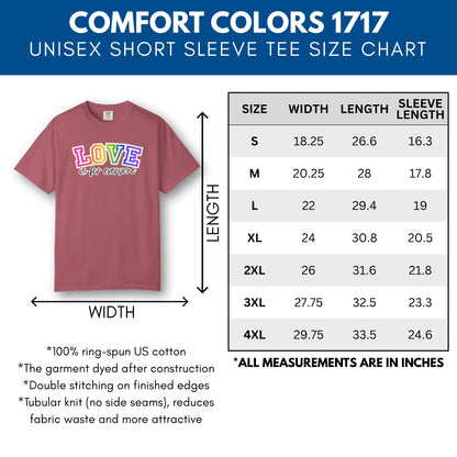 love-is-for-everyone-lgbtq-ally-rainbow-pride-comfort-colors-tshirt-tee-top-apparel-size-chart