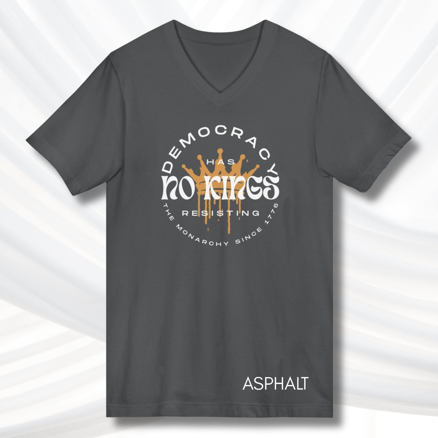 no-kings-protest-v-neck-unisex-tshirt-patriotic-activist-apparel-democratic-activism-rally-graphic-tee-asphalt